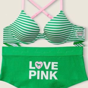 VS Pink ORIGINALS Wear Everywhere T-Shirt Lightly Lined Bra Logo Boyshort Panty